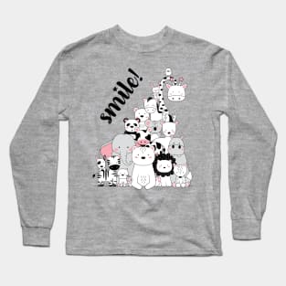 Smile! Cute Animal Doodle Long Sleeve T-Shirt